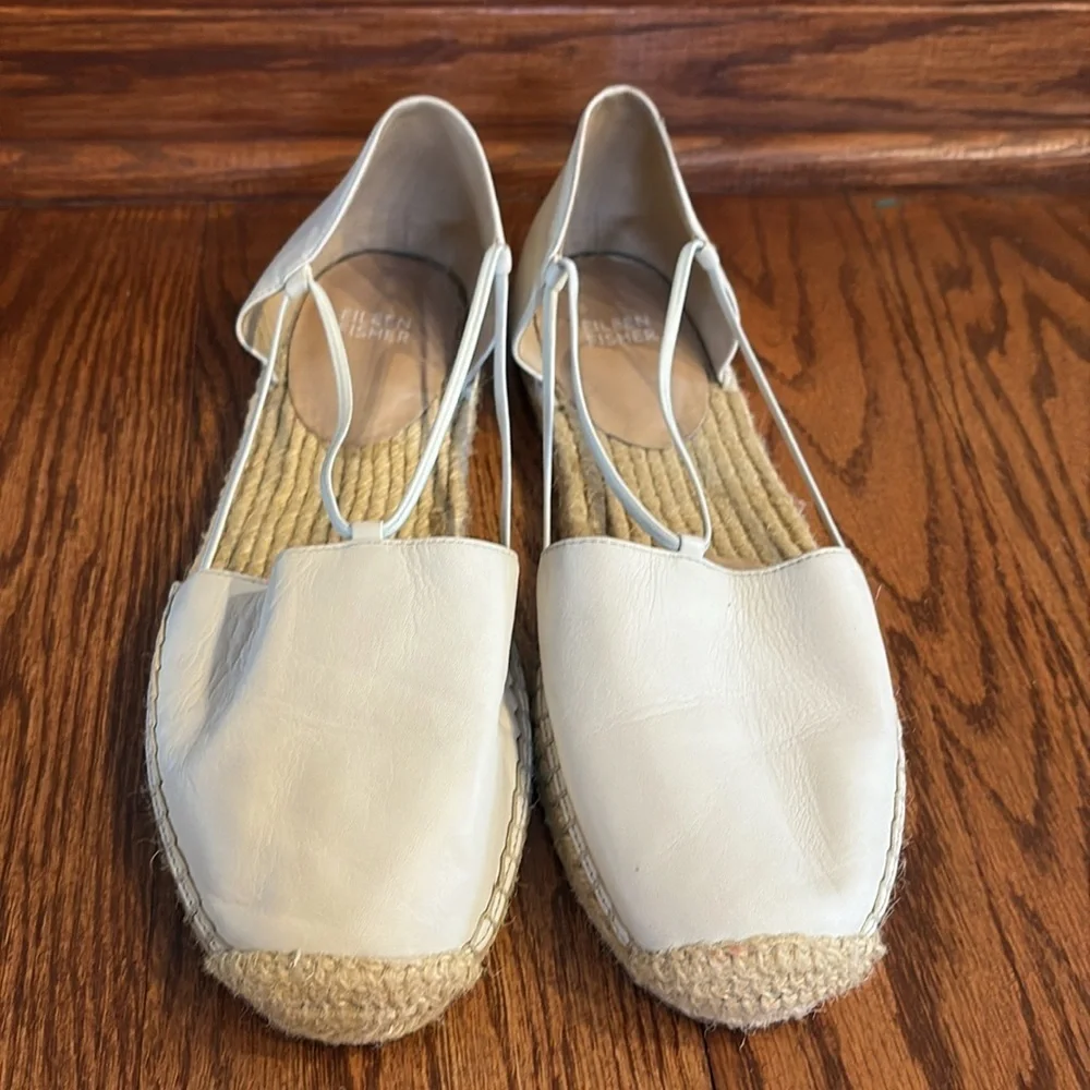 Eileen Fisher LEE whitewash leather espadrille flats elasticized straps size 11